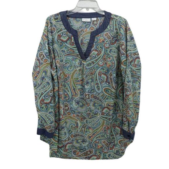 Liz Claiborne 1X Paisley V-Neck Tunic Long Sleeve Top - Picture 1 of 9